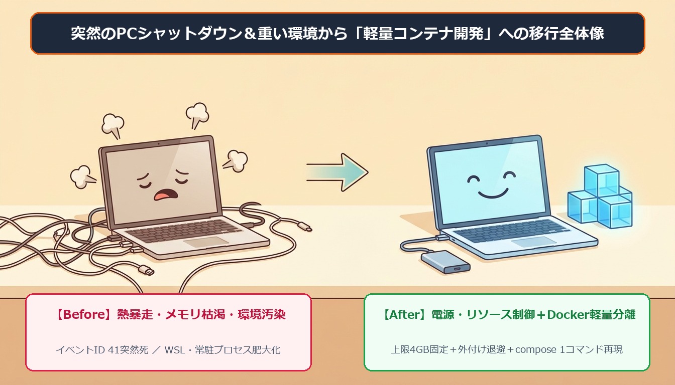 PC突然シャットダウン原因切り分けとDocker移行の全体像